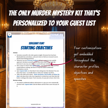 The only murder mystery kit that's personalized to your guest list